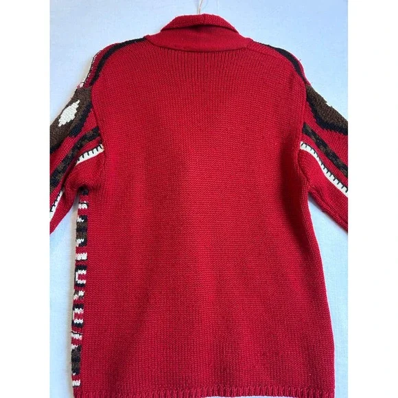 Vintage‎ Geometric Pattern Knit Cardigan Sweater Red Brown White Women SZ S/M - Picture 5 of 9